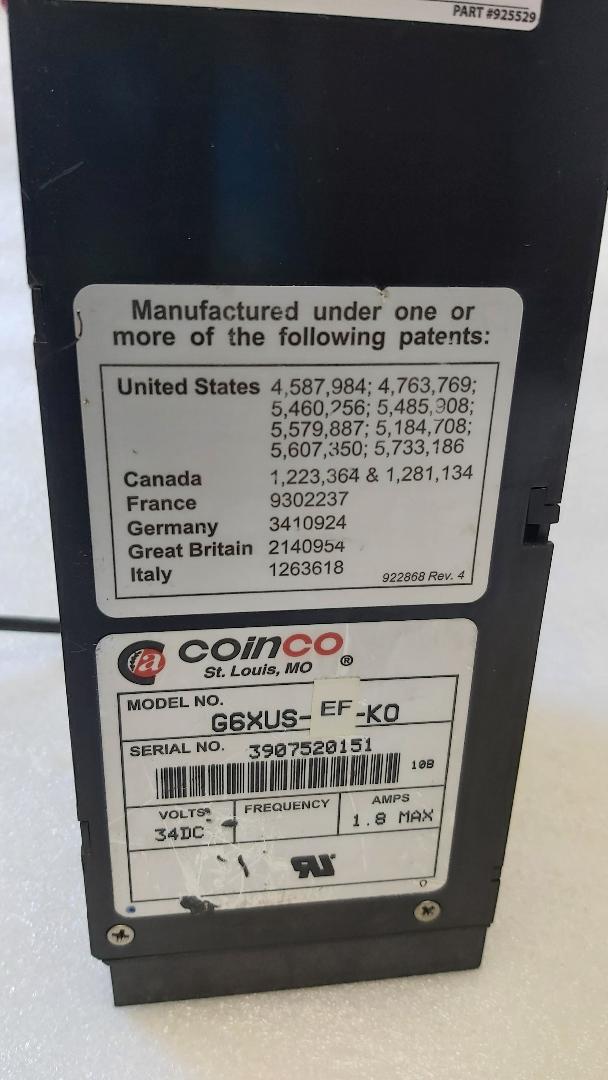COINCO Guardian 6000 G6XUS-EF-KO 6 Tube Coin Mech Changer Mechanism ...