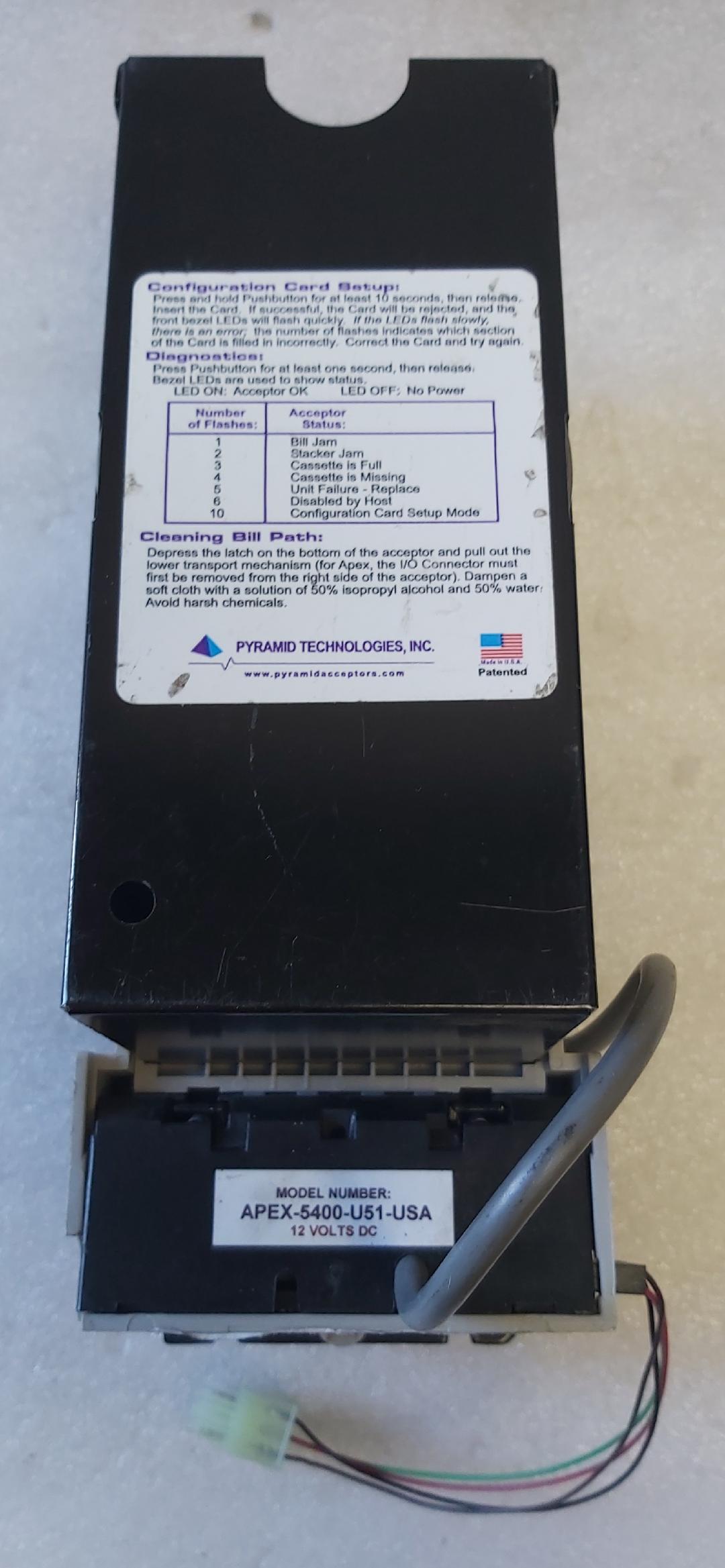 PYRAMID TECHNOLOGIES APEX-5400-U51-USA 12V Bill Acceptor (2102) - $1s ...
