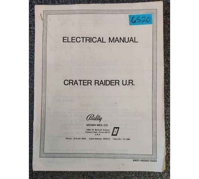 BALLY CRATER RAIDER U.R. Arcade Game Electrical Manual / Schematic #6520  