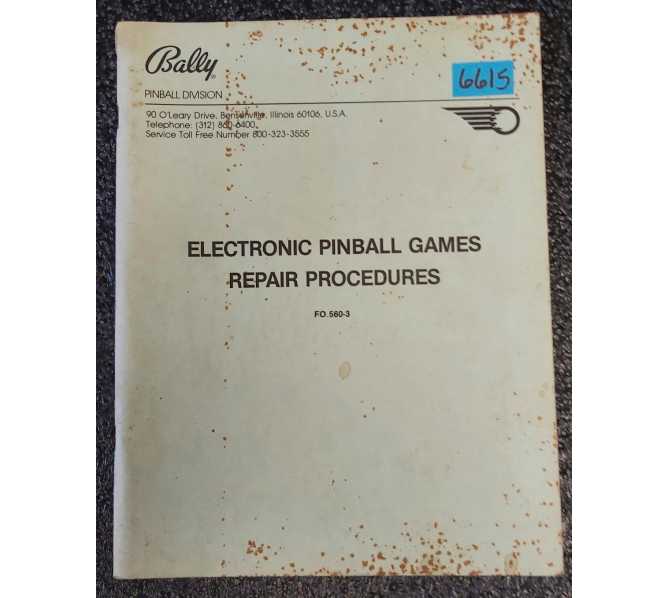 BALLY ELECTRONIC Pinball Games REPAIR PROCEDURES #6615 