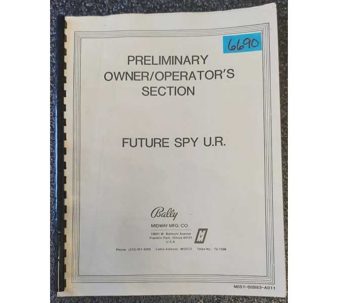 BALLY FUTURE SPY U.R. Arcade Game OWNER'S / OPERATOR'S SECTION #6690 