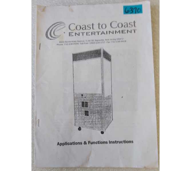COAST TO COAST CRANE Arcade Game Applications & Functions instructions #6370 