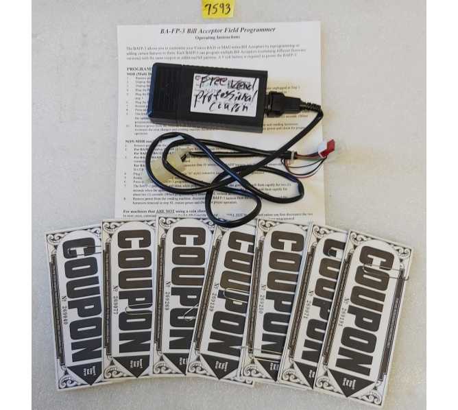 COINCO BA-FP-3 Bill Acceptor Field Programmer with Coupons #7593