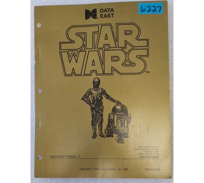 DATA EAST STAR WARS Pinball OPERATIONS MANUAL #6227 