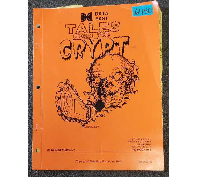 DATA EAST TALES FROM THE CRYPT Pinball Machine Manual #6450 
