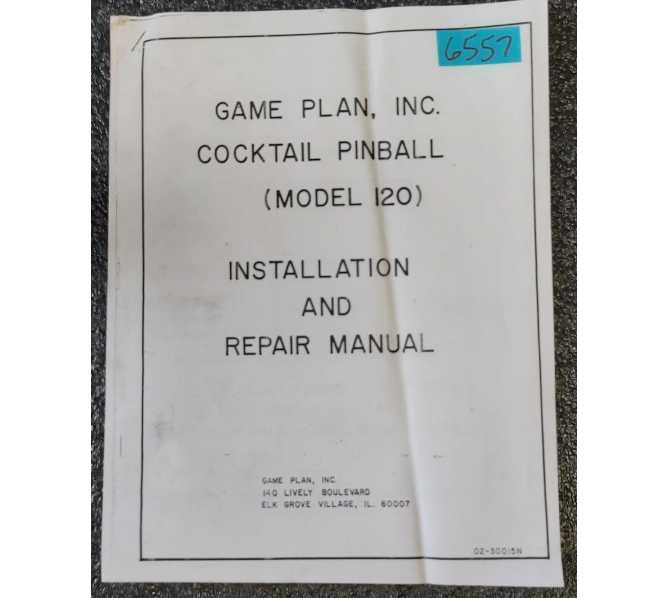 GAME PLAN COCKTAIL Pinball Machine INSTALLATION and REPAIR MANUAL #6557 