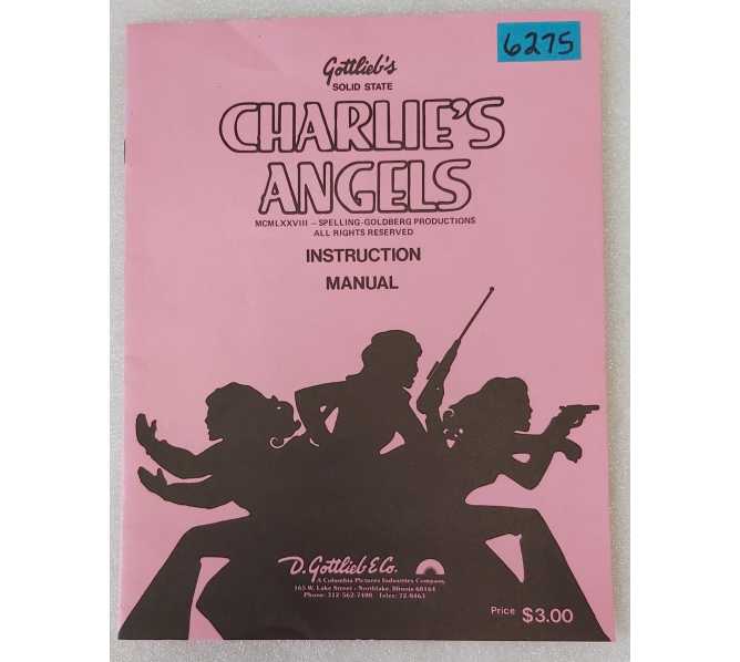 GOTTLIEB CHARLIES ANGELS Acade Game Instruction Manual #6275 