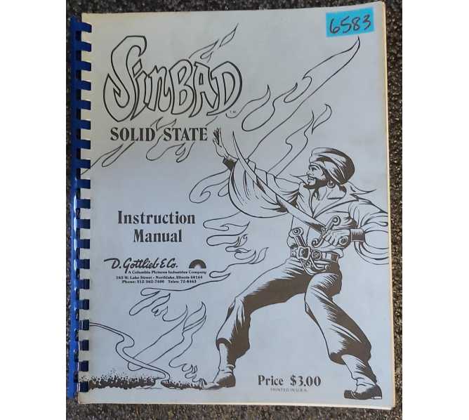GOTTLIEB SINBAD Pinball Game INSTRUCTION MANUAL #6583 
