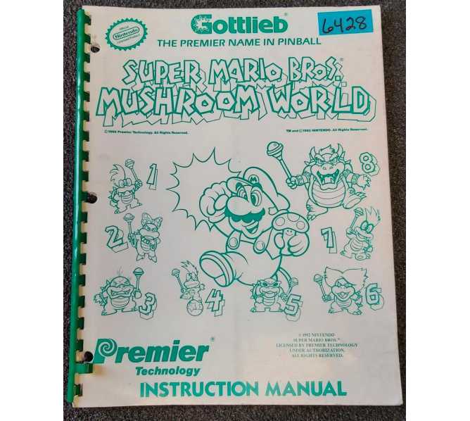 GOTTLIEB SUPER MARIO BROS. MUSHROOM WORLD Pinball Game INSTRUCTION Manual #6428 