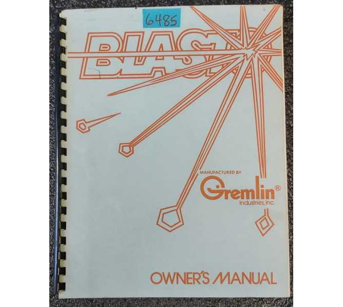 GREMLIN BLASTO Arcade Game Owner's Manual #6485 