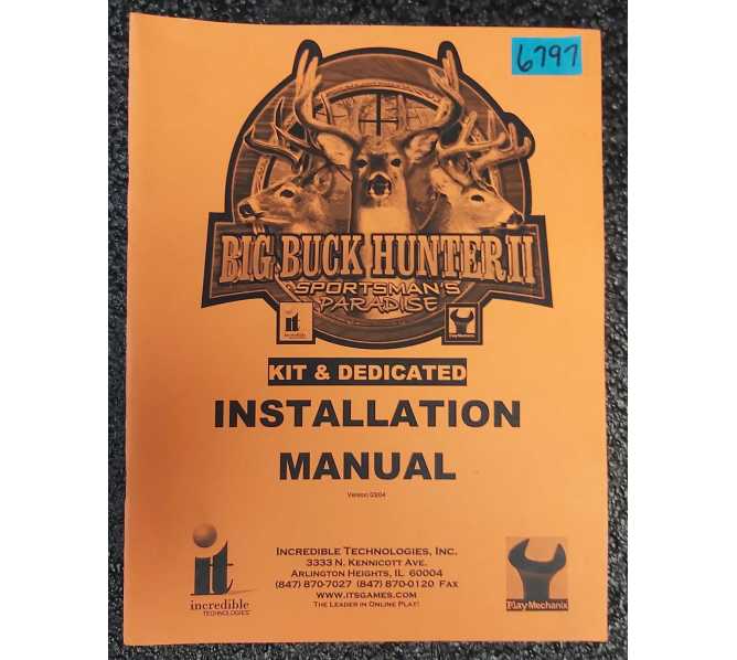 IT BIG BUCK HUNTER SPORTSMAN'S PARADISE Arcade Game INSTALLATION Manual #6797  