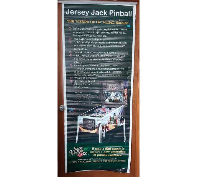 JERSEY JACK PINBALL WIZARD OF OZ Standard Collectible Vinyl Promotional Banner on Metal Hanger with Toggle Hook 