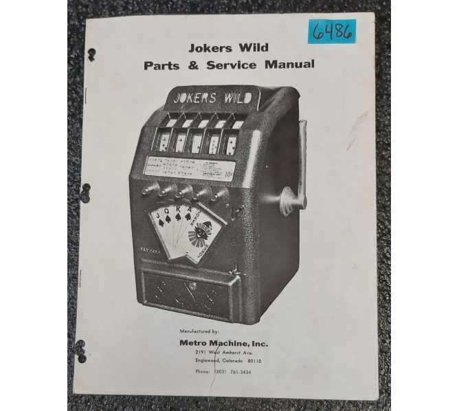 METRO MACHINE JOKERS WILD Arcade Game Parts & Service Manual #6486 