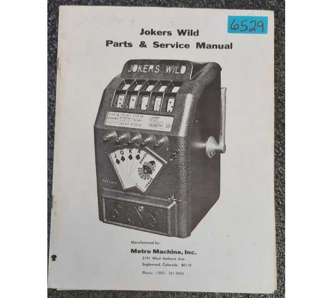 METROMACHINE JOKERS WILD Game Parts & Service Manual #6529  