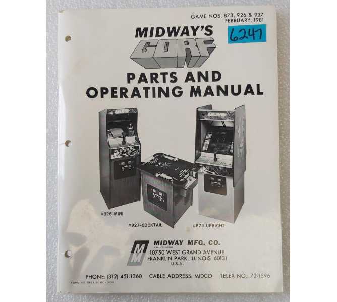 MIDWAY GORF Arcade Game PARTS & OPERATING MANUAL #6247 