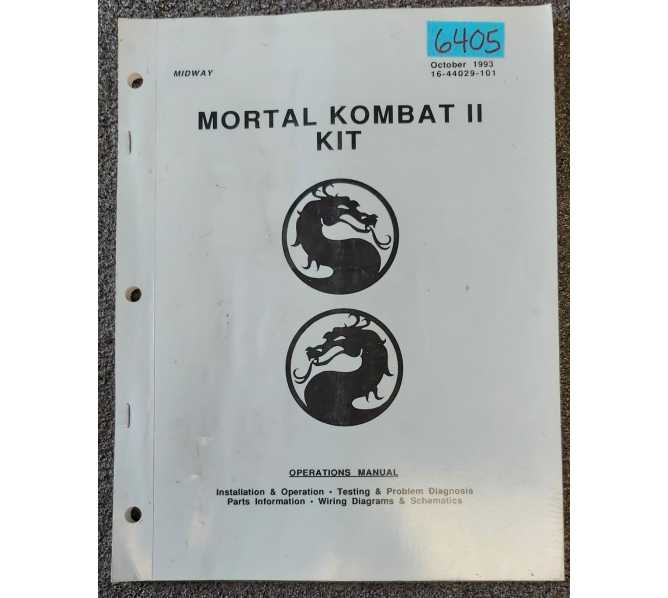 MIDWAY MORTAL KOMBAT II Kit Arcade Machine OPERATIONS Manual #6405  