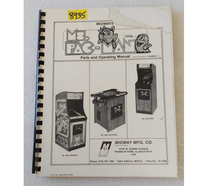 MIDWAY MS. PACMAN Arcade Game PARTS and OPERATING Manual #8935 