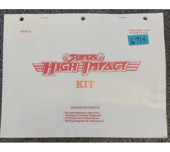 MIDWAY SUPER HIGH IMPACT KIT Arcade Game OPERATIONS MANUAL #6715