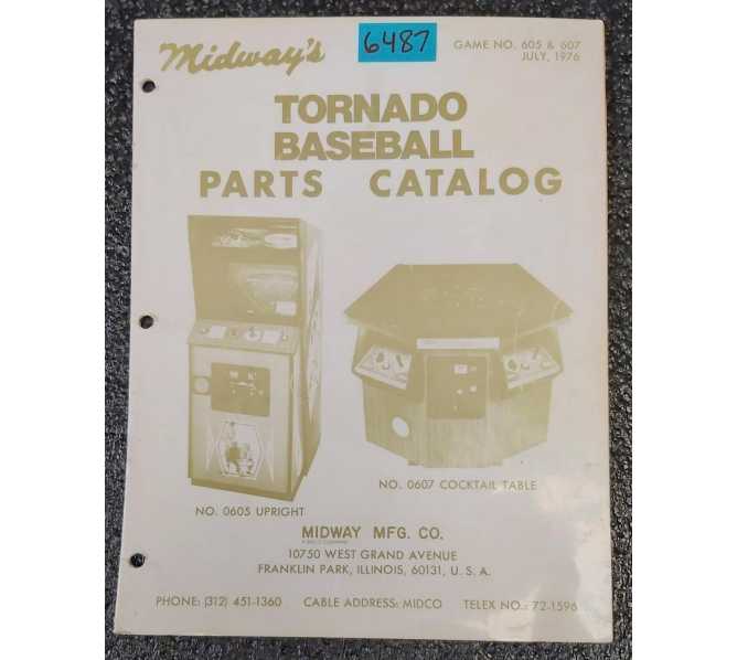 MIDWAY TORNADO BASEBALL Arcade Game Parts Catalog #6487