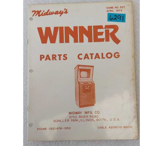 MIDWAY WINNER Arcade Game Parts Catalog #6291 