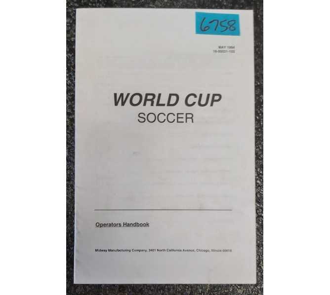 MIDWAY WORLD CUP SOCCER Pinball Machine OPERATOR'S HANDBOOK #6758