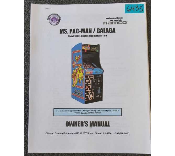 NAMCO MS. PAC-MAN / GALAGA Arcade Game OWNER'S Manual #6435  