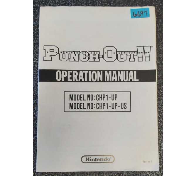 NINTENDO PUNCH-OUT!! Arcade Game OPERATION MANUAL #6697 