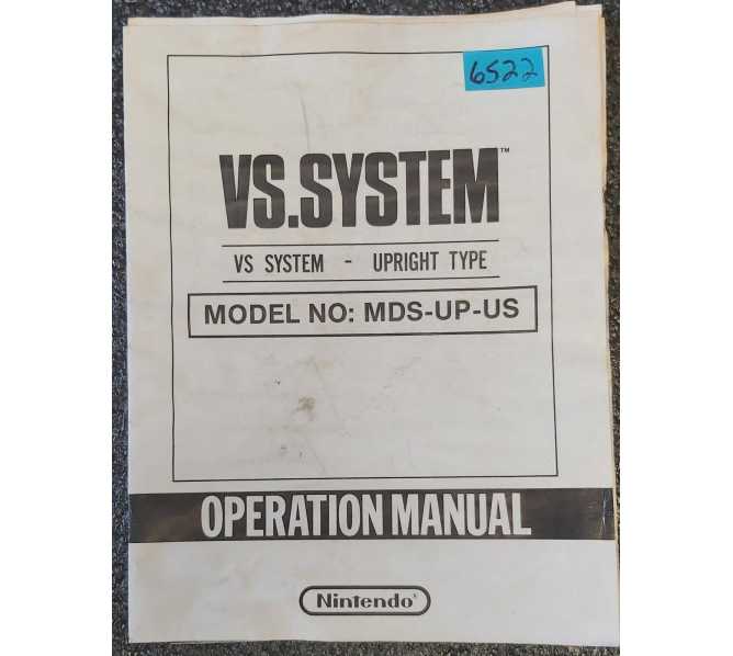NINTENDO VS. SYSTEM Upright Arcade Game Operation Manual #6522 