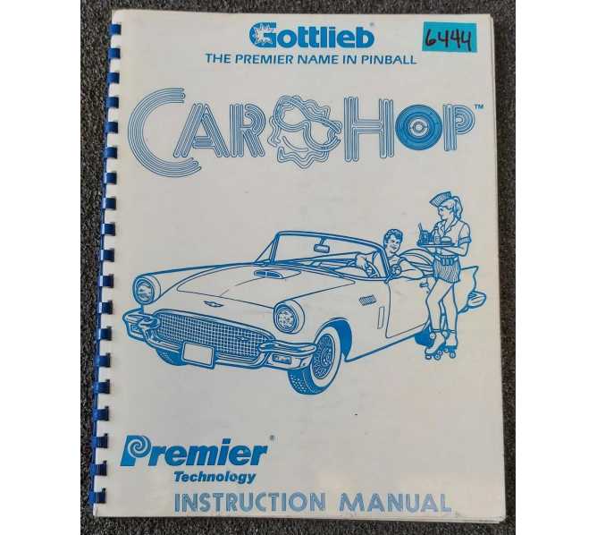 PREMIER CAR HOP Pinball Game INSTRUCTION Manual #6444  
