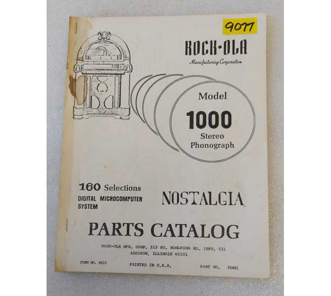 ROCK-OLA MODEL 1000 Jukebox PARTS CATALOG #9077 