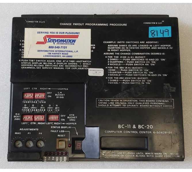 ROWE BC-11 & BC-20 Bill Changer COMPUTER CONTROL CENTER Board #6-50428-01 (8149)