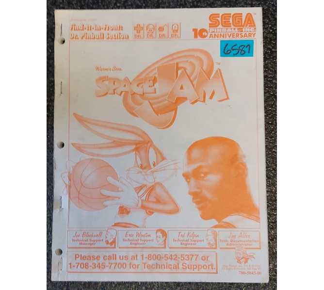 SEGA SPACE JAM Pinball Game MANUAL #6587 