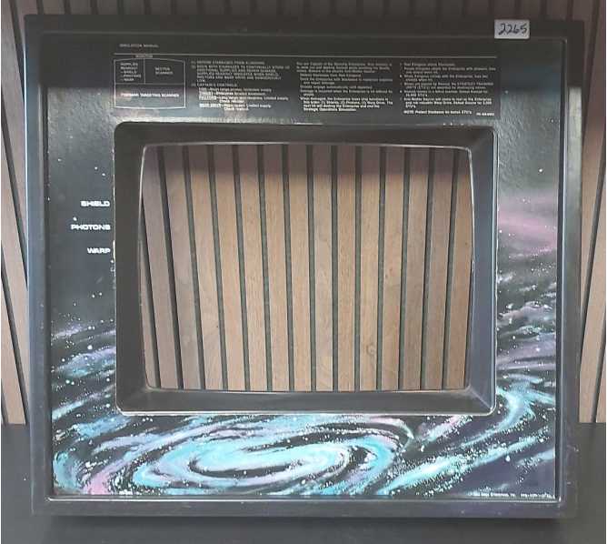 SEGA STAR TREK Arcade Game PLASTIC MONITOR BEZEL w GRAPHIC CARDBOARD INSERT (2265)