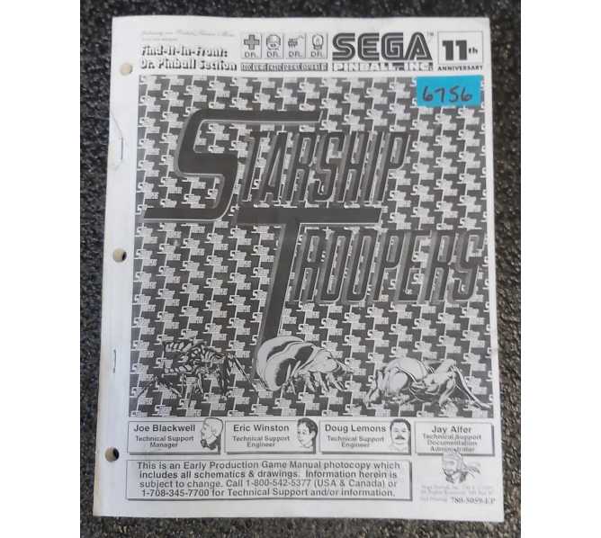 SEGA STARSHIP TROOPERS Pinball Machine MANUAL #6756 