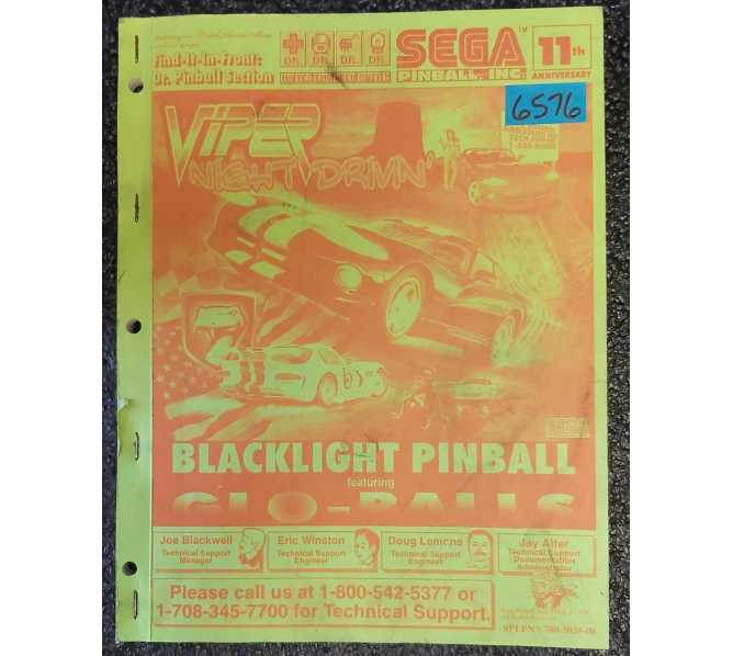 SEGA VIPER NIGHT DRIVIN' Pinball Machine MANUAL #6576 