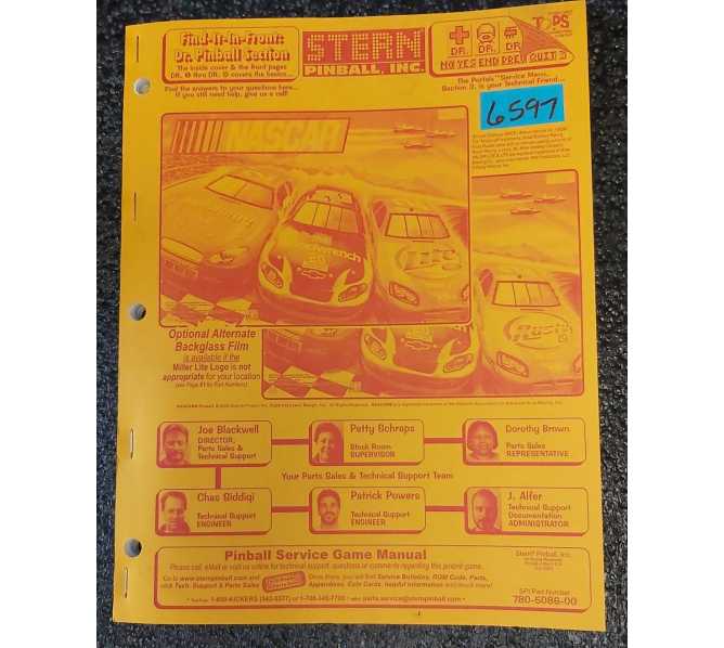 STERN NASCAR Pinball Game MANUAL #6597 