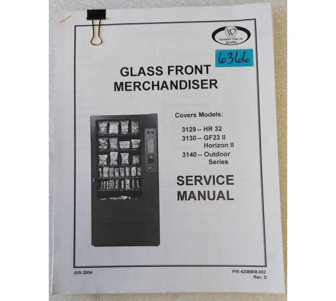 USI GLASS FRONT MERCHANDISER 3129, 3130, 3140 Service Manual #6366  