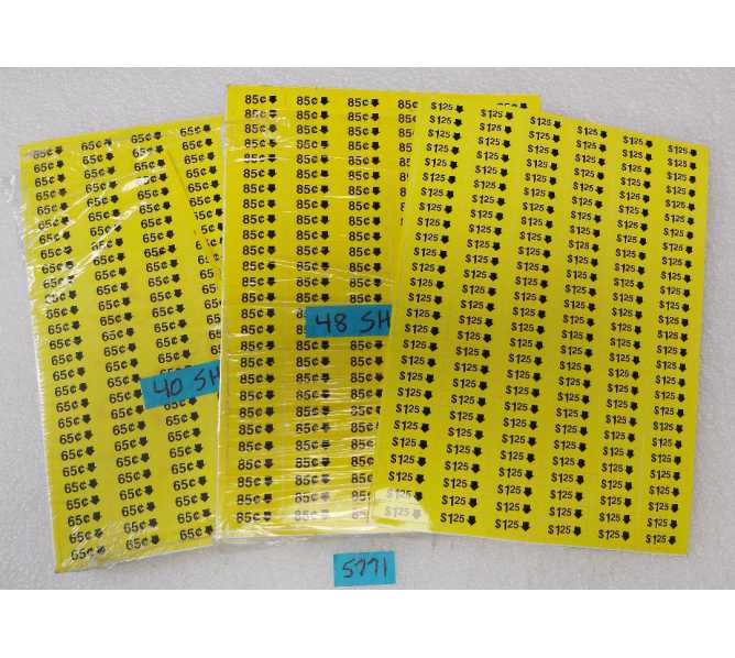 VENDING MACHINE PRICE LABELS / STICKERS $0.65; $0.85 & $1.25 - Lot of 85+ SHEETS #5771  