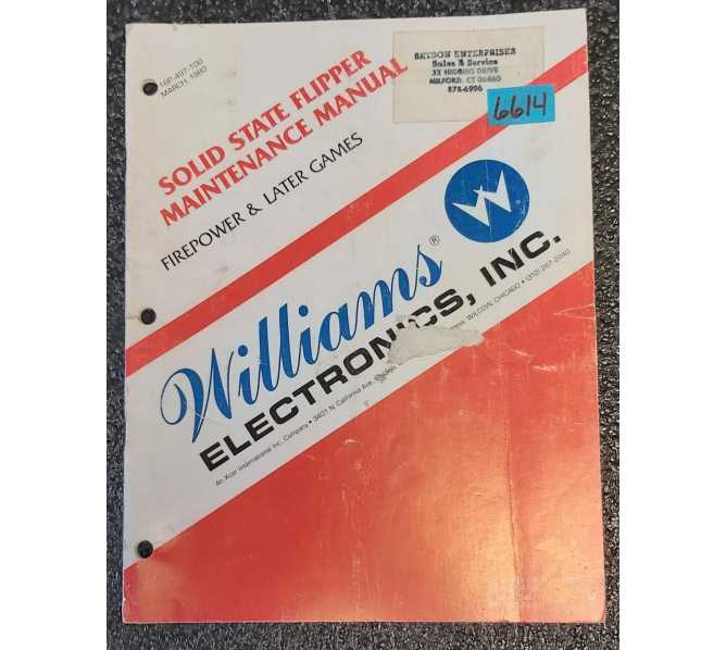 WILLIAMS FIREPOWER & LATER Pinball Machine MAINTENANCE MANUAL #6614  
