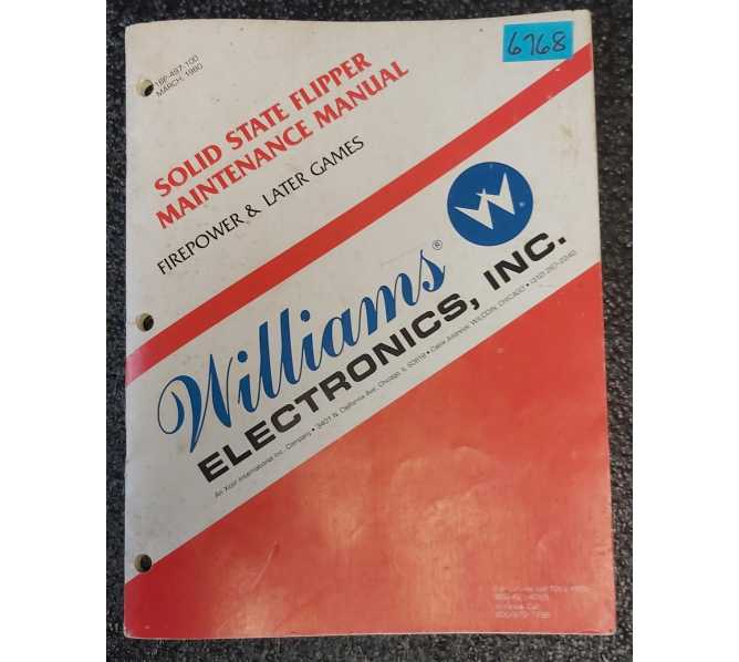 WILLIAMS SOLID STATE FLIPPER MAINTENANCE Manual for FIREPOWER & Later Games #6768 