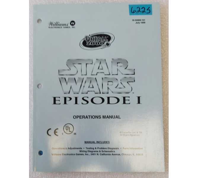 WILLIAMS STAR WARS EPISODE 1 Pinball OPERATIONS MANUAL #6225 