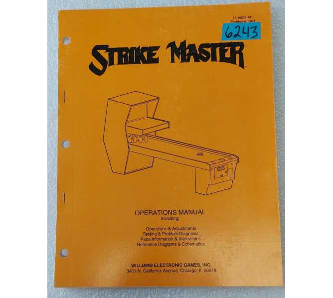 WILLIAMS STRIKE MASTER Shuffle Bowling Alley OPERATIONS MANUAL #6243