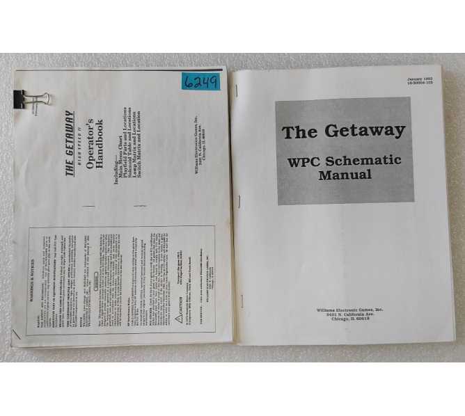 WILLIAMS THE GETAWAY Pinball Machine Operations Manual & Schematics Manual #6249