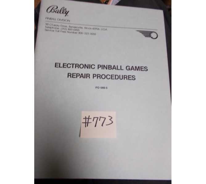 BALLY Pinball ELECTRONIC PINBALL GAMES REPAIR PROCEDURES MANUAL #773 for sale 