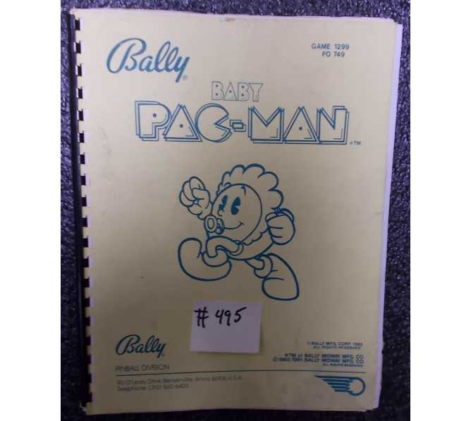 BABY PAC-MAN Pinball Machine Game Manual #495 for sale - BALLY 