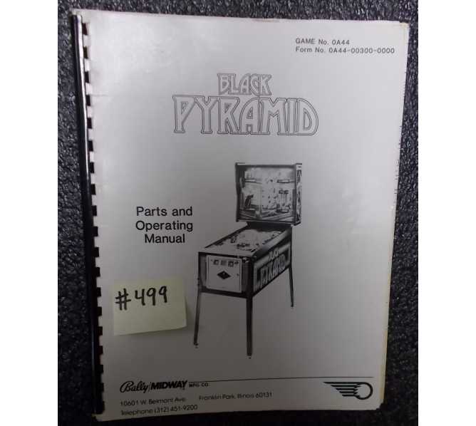 BLACK PYRAMID Pinball Machine Game parts and Operating Manual #499 for sale - BALLY 
