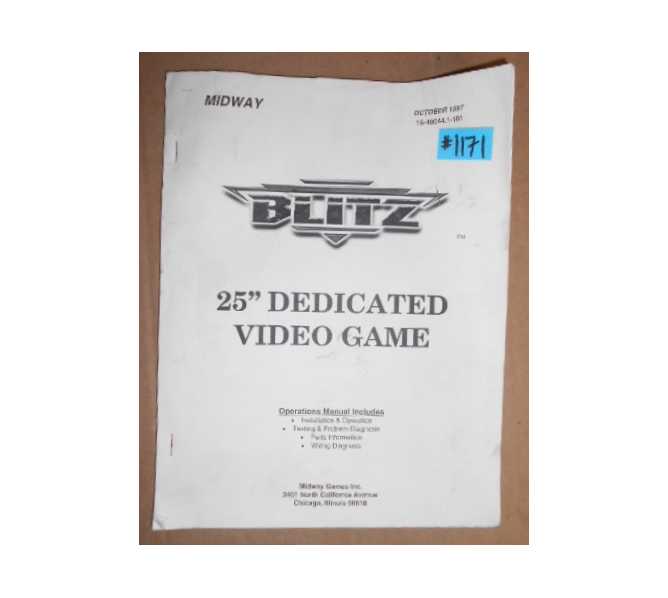 BLITZ Arcade Machine Game OPERATIONS MANUAL #1171 for sale  