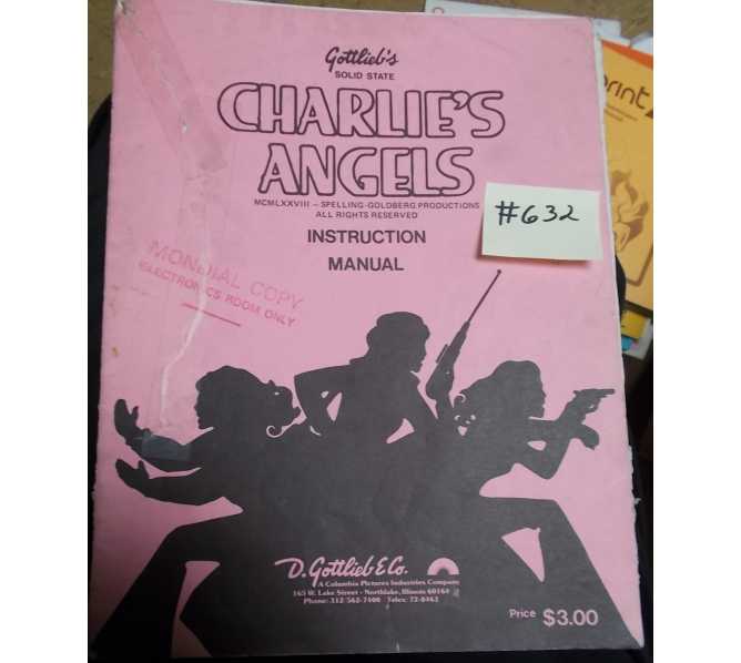 CHARLIE'S ANGELS Pinball Machine Game Instruction Manual #632 for sale - GOTTLIEB 