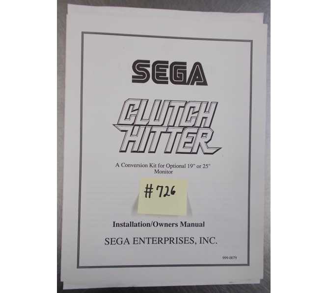 CLUTCH HITTER Arcade Machine Game INSTALLATION / OWNER'S MANUAL #726 for sale  