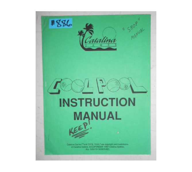 COOL POOL Arcade Machine Game INSTRUCTION MANUAL #886 for sale  